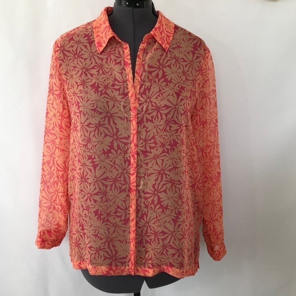 *4/$20* Norton McNaughton Sheer Orange Floral Top